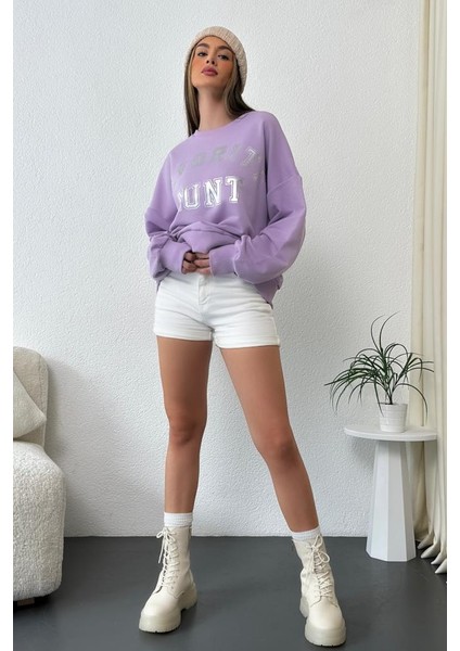 Kadın Oversize Favorite Baskılı Ribanalı Sweatshirt