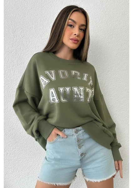 Kadın Oversize Favorite Baskılı Ribanalı Sweatshirt