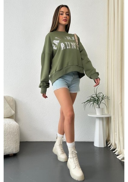 Kadın Oversize Favorite Baskılı Ribanalı Sweatshirt