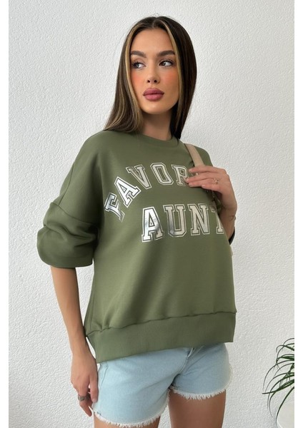 Kadın Oversize Favorite Baskılı Ribanalı Sweatshirt