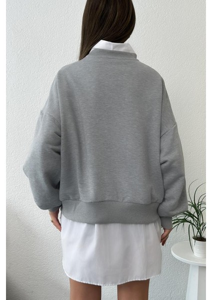 Kadın Oversize Baskılı Ribanalı Sweatshirt