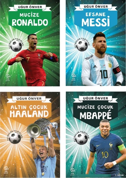 Mucize Futbolcular 4 Kitap Set (Efsane Messi - Mucize Ronaldo - Altın Çocuk Haaland - Mucize Çocuk Mbappe)