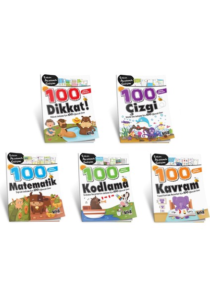 Okul Öncesi Erken Akademik Gelişim 100 Eğlenceli Soru Seti (5 Kitap)