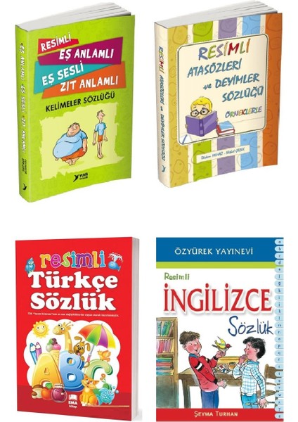 Resimli Sözlük Seti 4 Kitap (Türkçe - Ingilizce - Deyimler ve Atasözleri - Eş Anlamlı Zıt Anlamlı Resimli Sözlük)