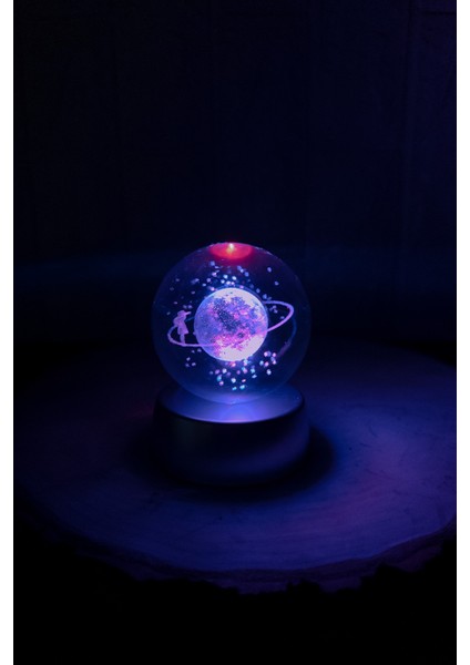 Renk Değiştiren LED Işıklı Cam Satürn Kız Küre Dolunay Lamba Kristal Top Kar Küresi Özel Hediye Not modelleri