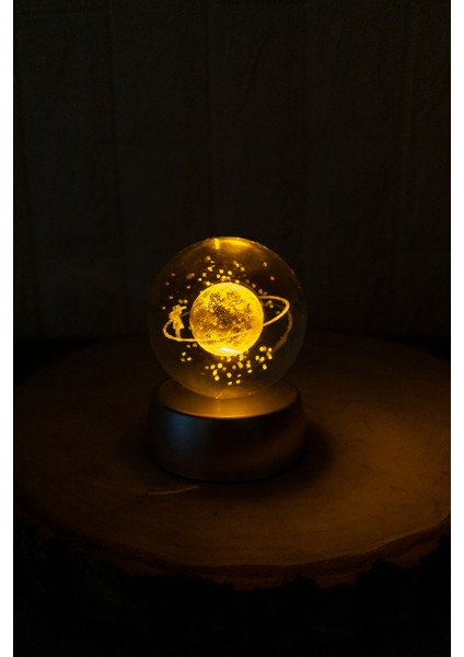 Renk Değiştiren LED Işıklı Cam Satürn Kız Küre Dolunay Lamba Kristal Top Kar Küresi Özel Hediye Not fırsatları