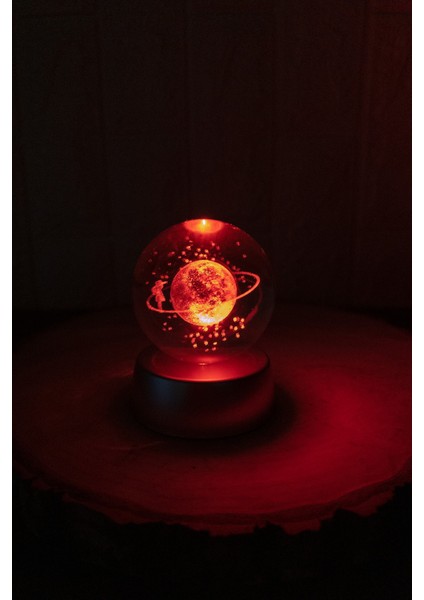 Renk Değiştiren LED Işıklı Cam Satürn Kız Küre Dolunay Lamba Kristal Top Kar Küresi Özel Hediye Not indirimleri