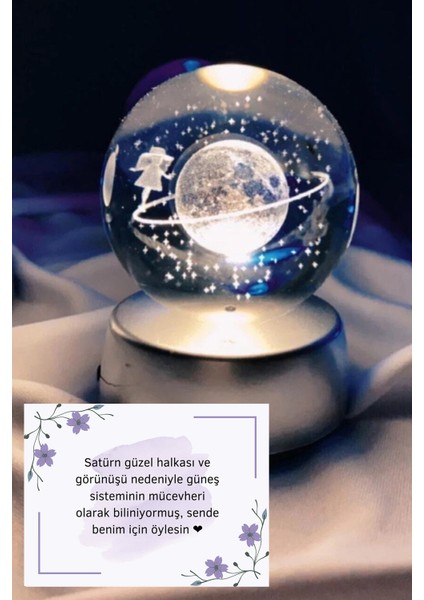 Renk Değiştiren LED Işıklı Cam Satürn Kız Küre Dolunay Lamba Kristal Top ve Zirkon Kar Tanesi Kolye modelleri