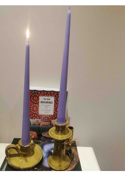 Iv Candles Bougie Candelabre 3'lü Açık Lila Büyük Boy Şamdan Mumu