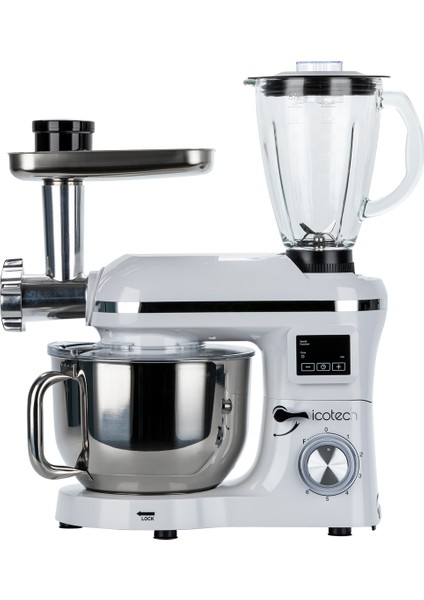 SM50 Beyaz LED Ekranlı Hamur Mayalama Kıyma Çekme Blender 2000W 6,5 Litre Stand Mikser Mutfak Şefi Hamur Yoğurma Makinesi