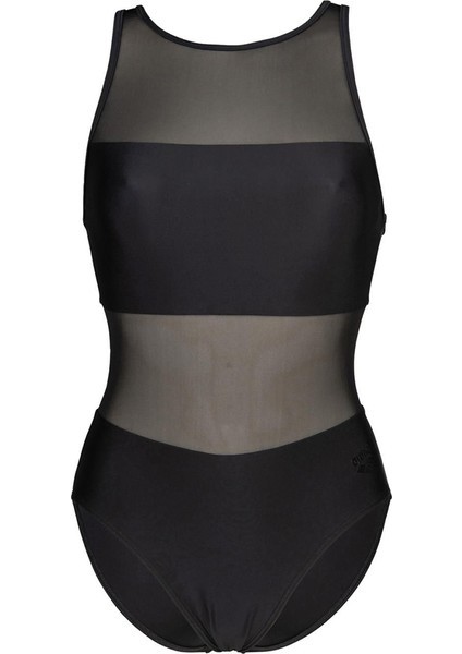 Mesh Panels Swimsuit Vent Kadın Siyah Yüzücü Mayosu 006658500