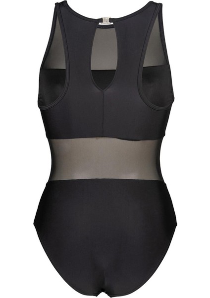 Mesh Panels Swimsuit Vent Kadın Siyah Yüzücü Mayosu 006658500