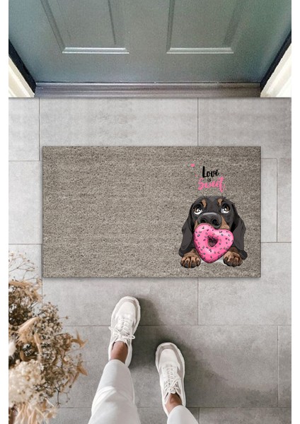 Dijital Baskı Kalitesi Gri Love Sweet Köpekli Dekoratif Kapı Paspası