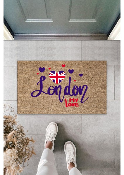 Çok Amaçlı Dijital Baskı Kahverenk London My Love Dış ve Iç Mekan Paspas