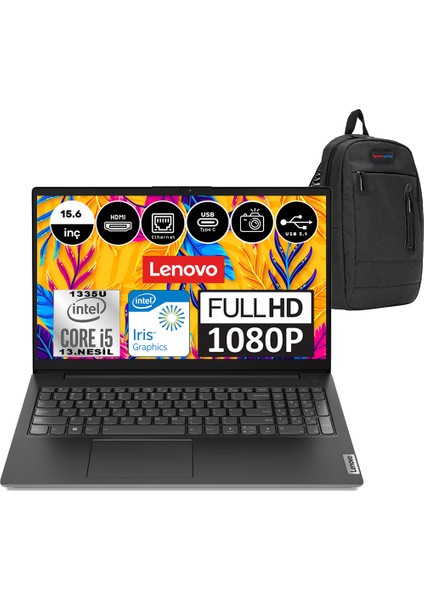 V15 Gen4 Intel Core I5 1335U 40 GB 2 Tb SSD Intel Iris Xᵉ Freedos 15.6" Fhd Taşınabilir Bilgisayar 83A1003JTXW09 + Weblegelsin Çanta