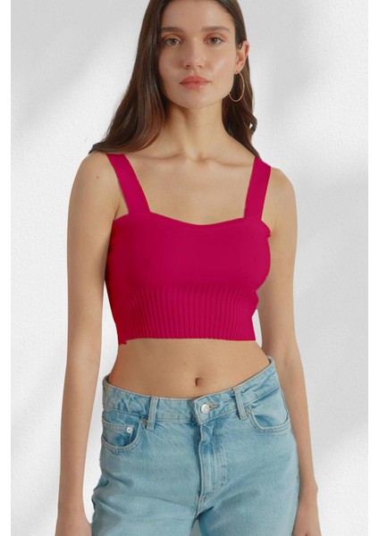 Tena Moda Kadın Fuşya Askılı Crop Atlet