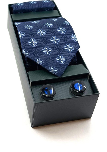 Lacivert Mendilli Kravat Lacivert Kol Düğmeli OS513