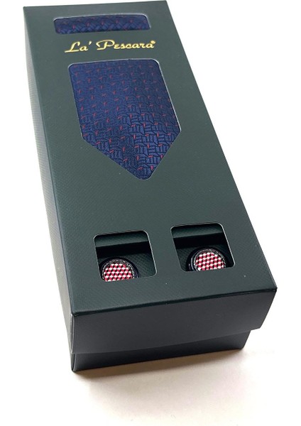 Lacivert Mendilli Kravat Çok Renkli Kol Düğmeli OS543 fiyatları