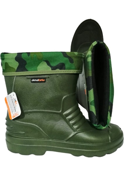 Haki Çoraplı Eva Ultra Hafif Poli Taban Kısa Yağmur Çizmesi modelleri