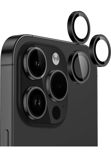 Iphone 15 Pro Kamera Lens Koruyucu Safir Cam Siyah + Ekran Koruyucu