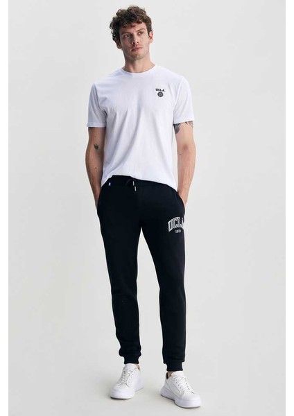 OTTO Siyah Rahat Paça Nakışlı Şardonlu Standard Fit Erkek Eşofman Alt