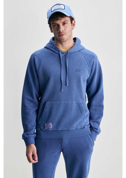 Jude Lacivert Kapüşonlu Nakışlı Standard Fit Erkek Sweatshirt