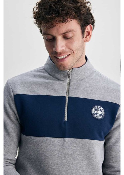 Khal Gri Yarım Fermuarlı Kauçuklu Standard Erkek Sweatshirt fiyatları