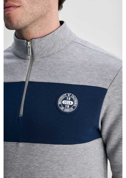 Khal Gri Yarım Fermuarlı Kauçuklu Standard Erkek Sweatshirt modelleri