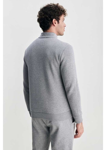 Khal Gri Yarım Fermuarlı Kauçuklu Standard Erkek Sweatshirt fırsatları