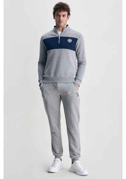 Khal Gri Yarım Fermuarlı Kauçuklu Standard Erkek Sweatshirt indirimleri