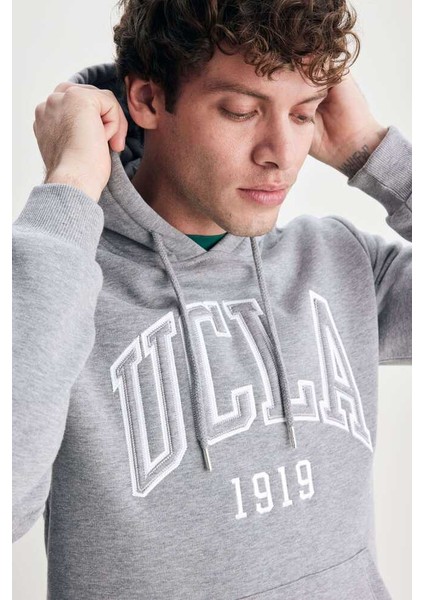 Jepsen Gri Kapüşonlu Nakışlı Standard Fit Erkek Sweatshirt