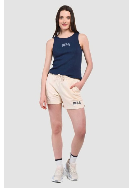 Rosa Bej Oversize Nakışlı Kadın Örme Şort