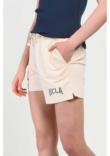 Rosa Bej Oversize Nakışlı Kadın Örme Şort fiyatları