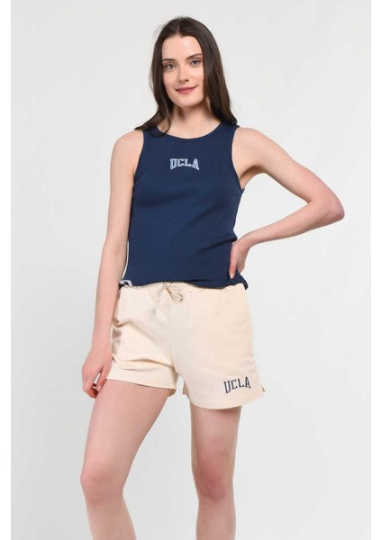 Rosa Bej Oversize Nakışlı Kadın Örme Şort indirimleri