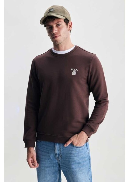 Valley Kahve Bisiklet Yaka Baskılı Standard Fit Erkek Sweatshirt fiyatları
