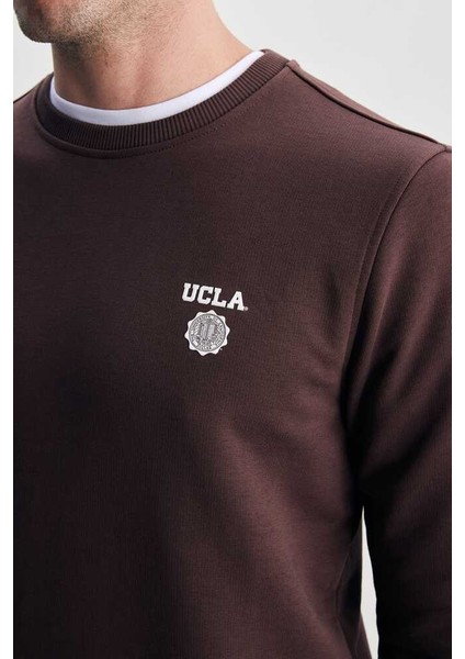 Valley Kahve Bisiklet Yaka Baskılı Standard Fit Erkek Sweatshirt fırsatları