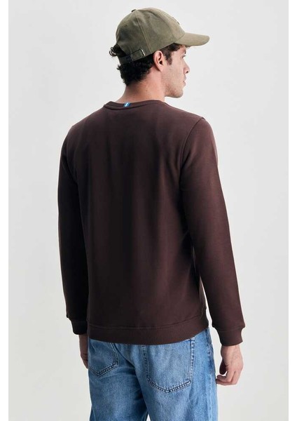 Valley Kahve Bisiklet Yaka Baskılı Standard Fit Erkek Sweatshirt indirimleri