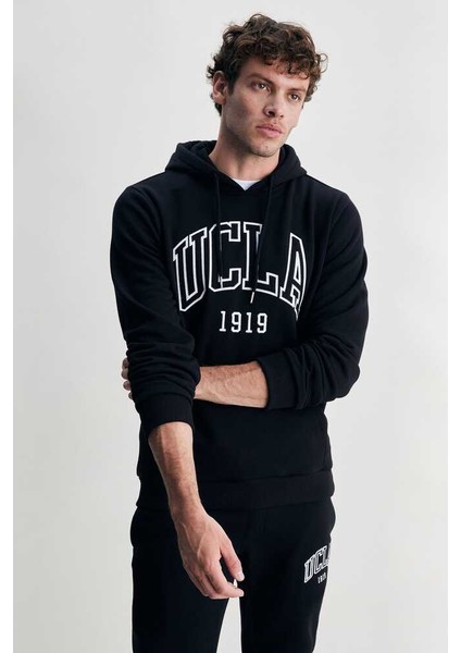 Jepsen Siyah Kapüşonlu Nakışlı Standard Fit Erkek Sweatshirt