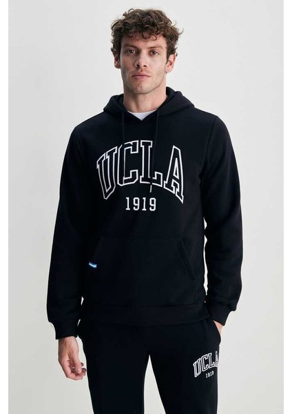 Jepsen Siyah Kapüşonlu Nakışlı Standard Fit Erkek Sweatshirt