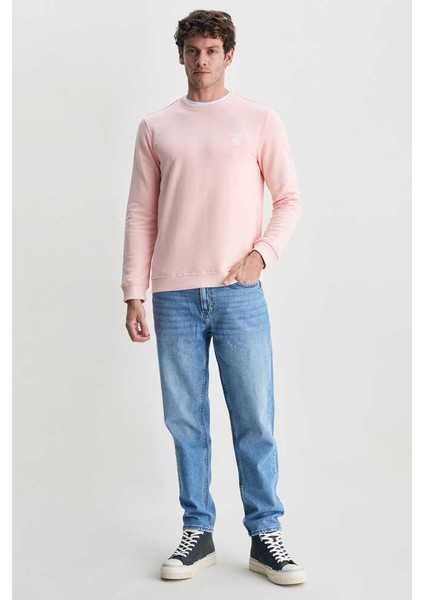 Valley Pembe Bisiklet Yaka Baskılı Standard Fit Erkek Sweatshirt modelleri