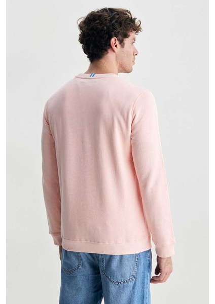 Valley Pembe Bisiklet Yaka Baskılı Standard Fit Erkek Sweatshirt indirimleri
