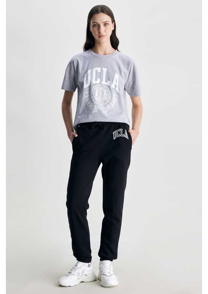 Jules Siyah Rahat Paça Nakışlı Standard Kadın Eşofman Alt