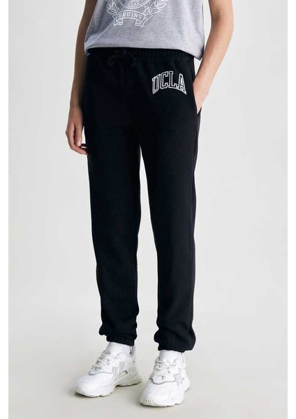 Jules Siyah Rahat Paça Nakışlı Standard Kadın Eşofman Alt modelleri