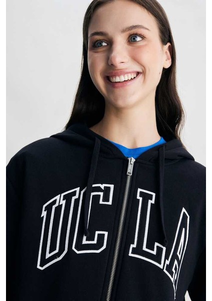 Joyce Siyah Kapüşonlu ve Fermuarlı Aplikeli Standard Fit Kadın Sweatshirt fiyatları