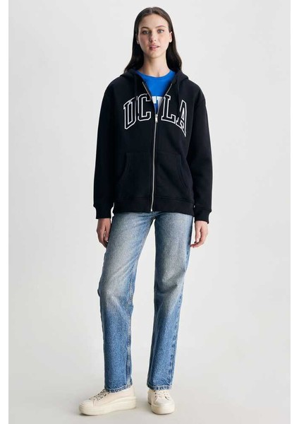 Joyce Siyah Kapüşonlu ve Fermuarlı Aplikeli Standard Fit Kadın Sweatshirt modelleri