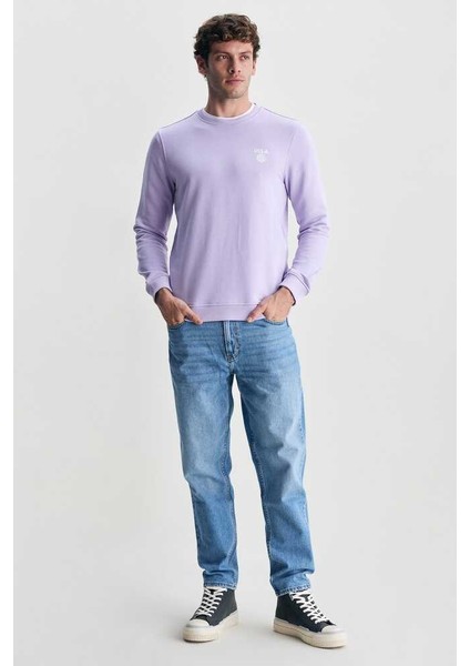 Valley Lila Bisiklet Yaka Baskılı Standard Fit Erkek Sweatshirt fırsatları