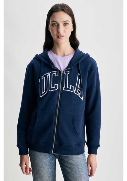 Joyce Lacivert Kapüşonlu ve Fermuarlı Aplikeli Standard Fit Kadın Sweatshirt fiyatları