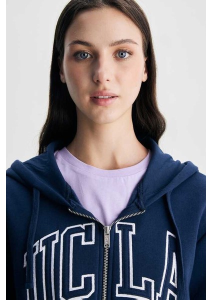 Joyce Lacivert Kapüşonlu ve Fermuarlı Aplikeli Standard Fit Kadın Sweatshirt modelleri