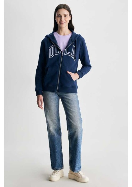 Joyce Lacivert Kapüşonlu ve Fermuarlı Aplikeli Standard Fit Kadın Sweatshirt fırsatları