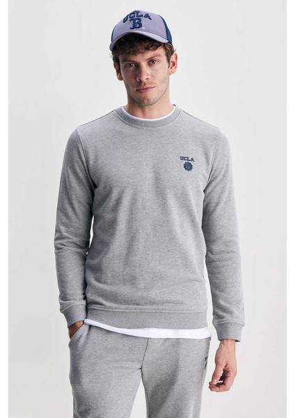 Valley Gri Bisiklet Yaka Baskılı Standard Fit Erkek Sweatshirt fiyatları